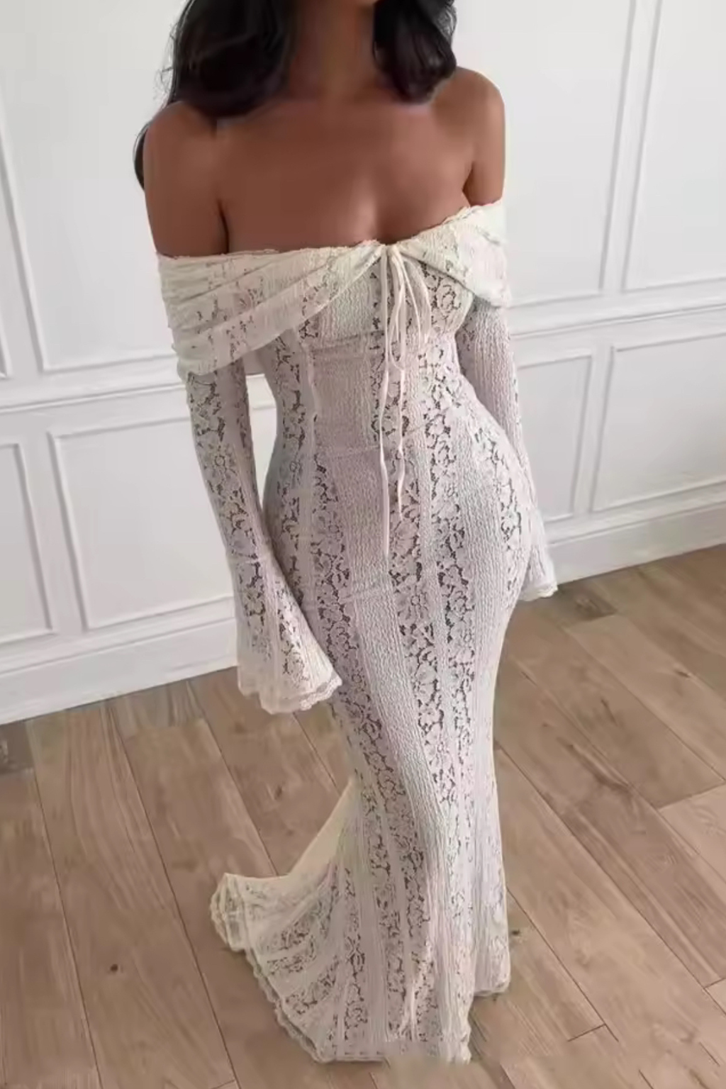 Ethereal Lace Off-Shoulder Gown