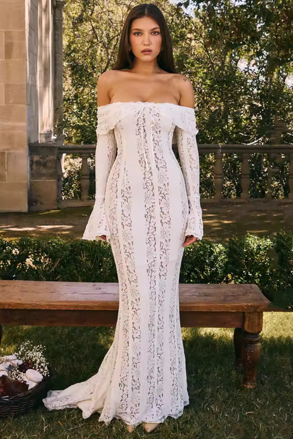 Ethereal Lace Off-Shoulder Gown