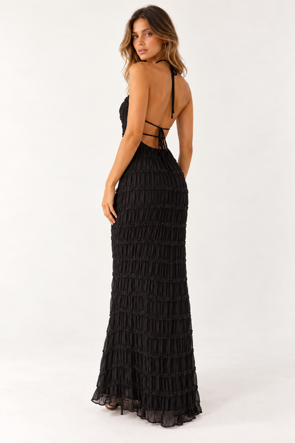 Delilah Ruched Halter Neck Open Back Maxi Dress
