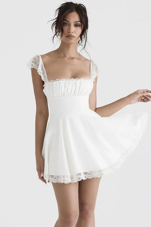 Elara Lace Mini Dress White
