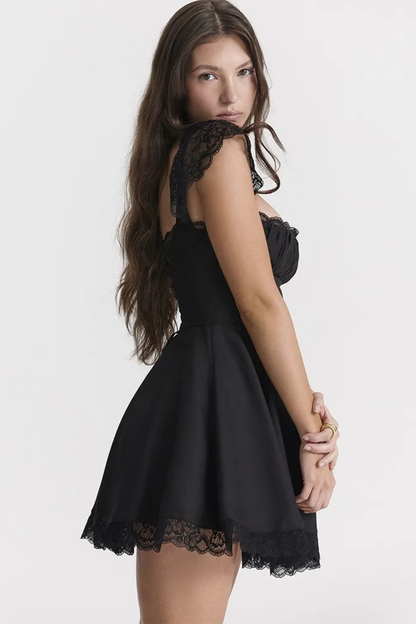 Elara Lace Mini Dress Black