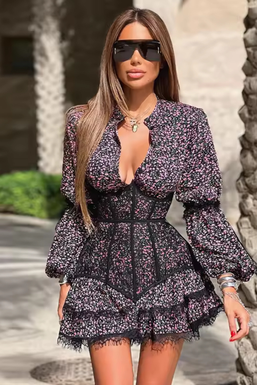 Floral Corset Mini Dress Black
