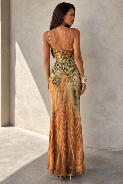 Sariah Abstract Print Halter Neck Maxi Dress