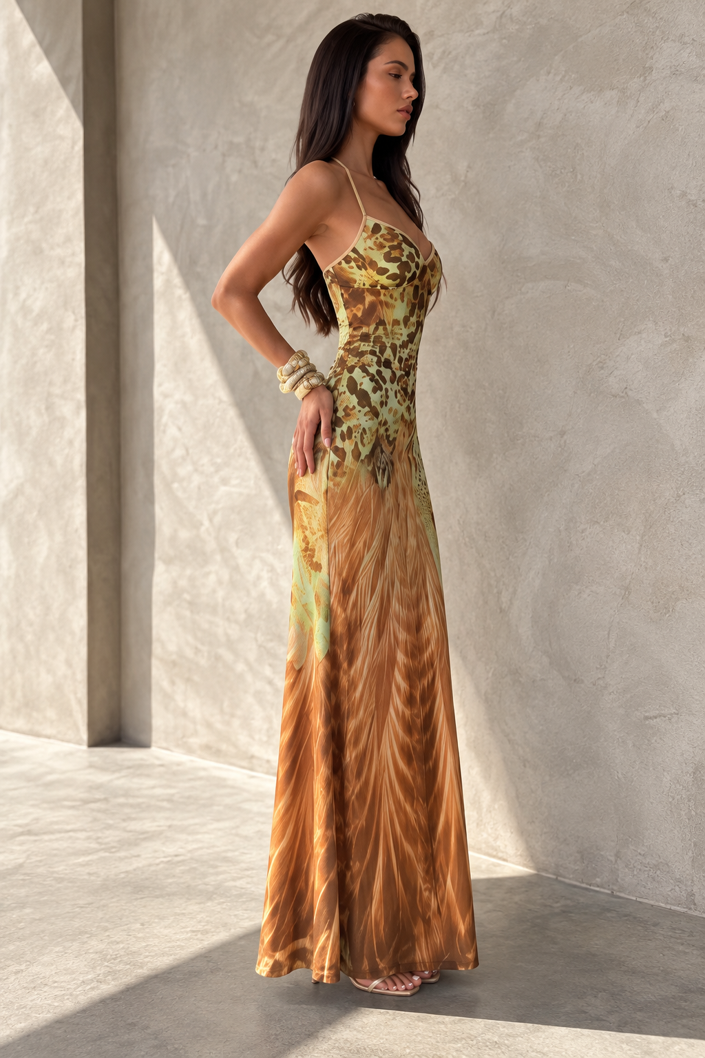 Sariah Abstract Print Halter Neck Maxi Dress