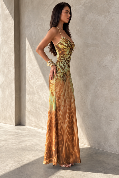 Sariah Abstract Print Halter Neck Maxi Dress
