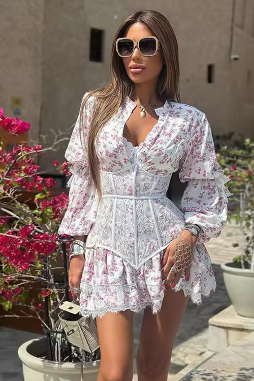 Floral Corset Mini Dress White
