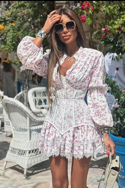 Floral Corset Mini Dress White