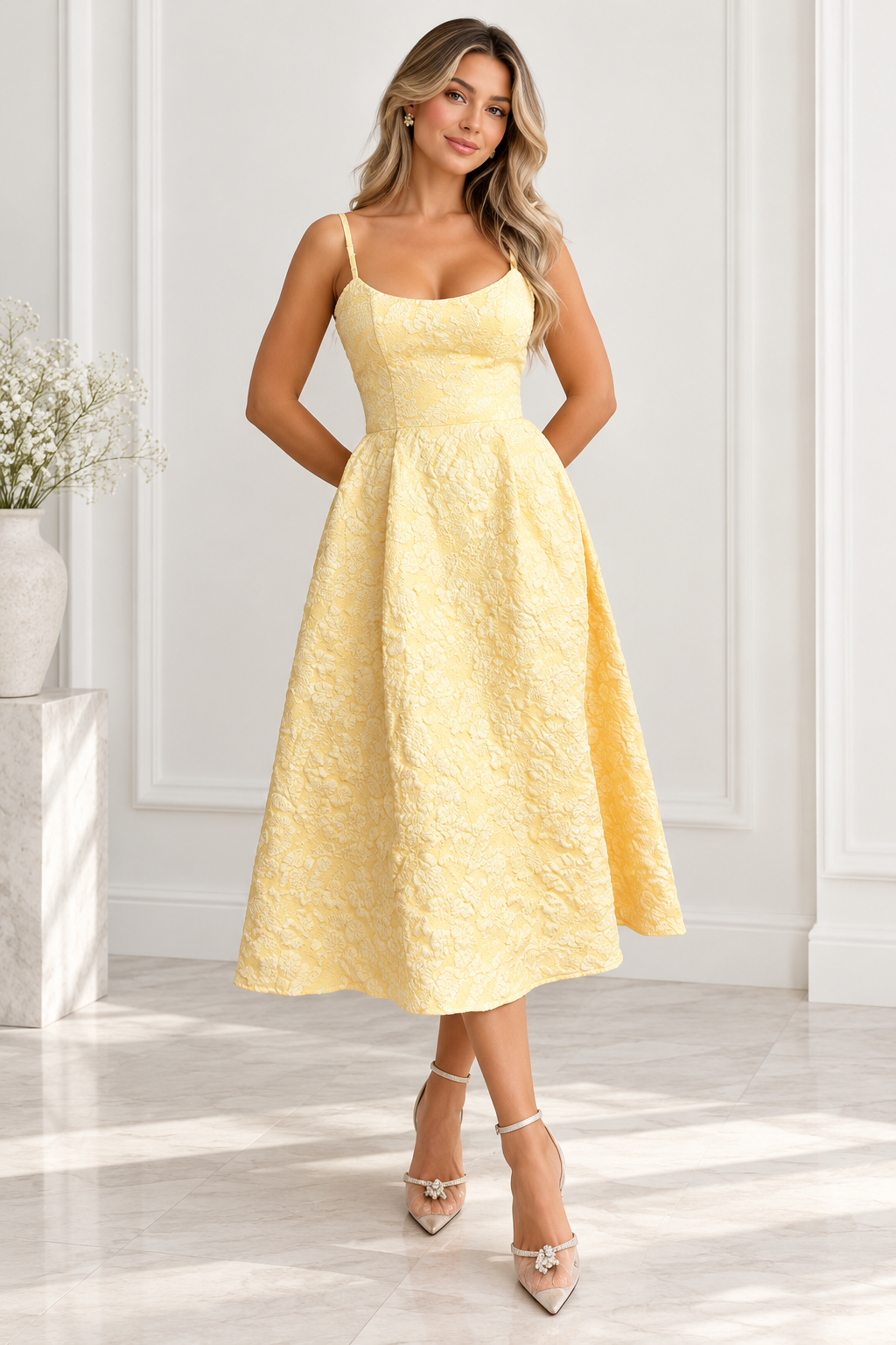 Elodie Butter Yellow Floral Midi Dress