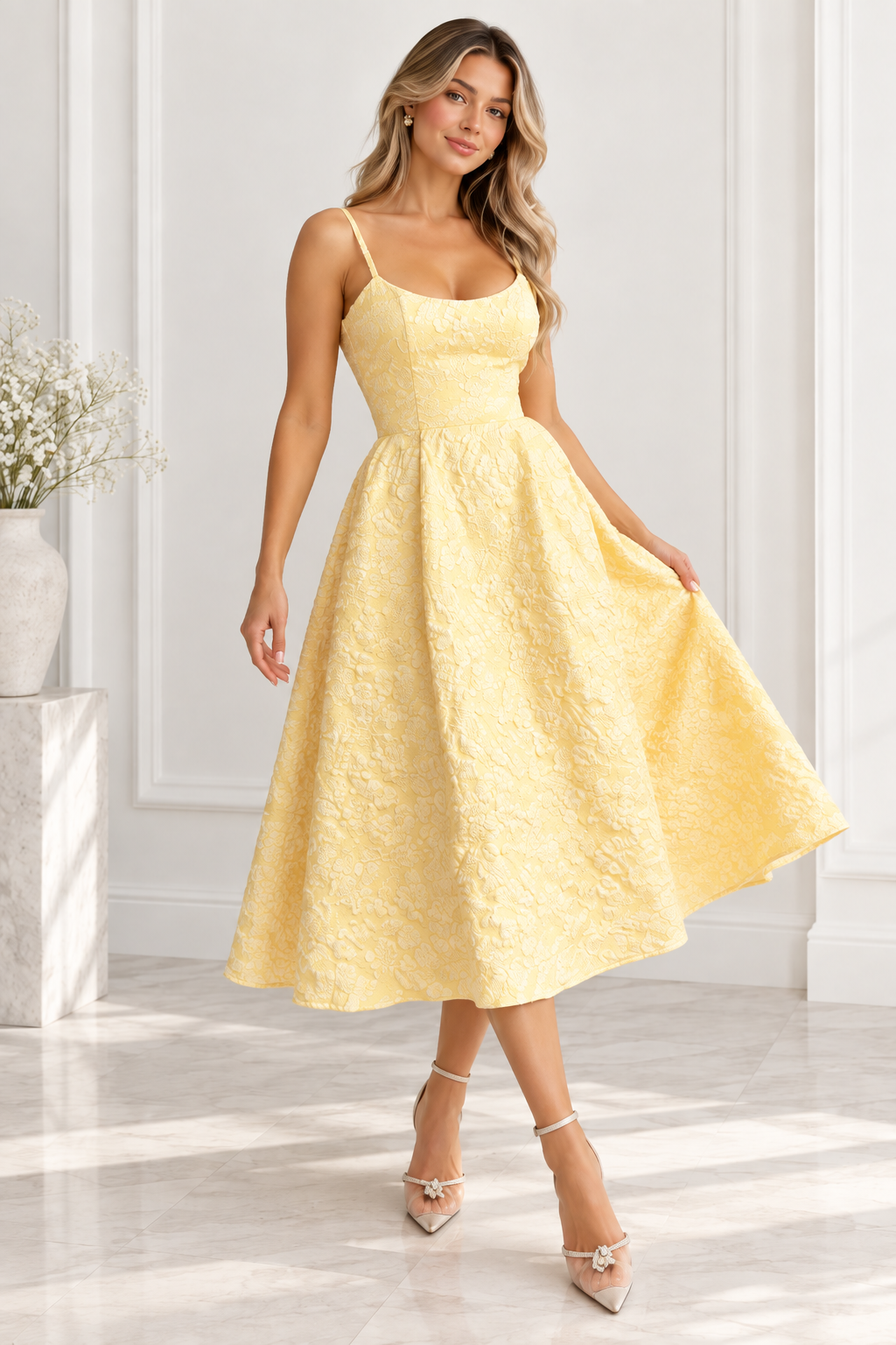 Elodie Butter Yellow Floral Midi Dress