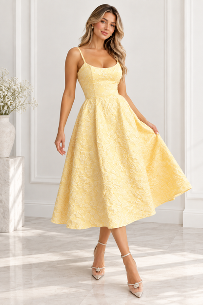 Elodie Butter Yellow Floral Midi Dress
