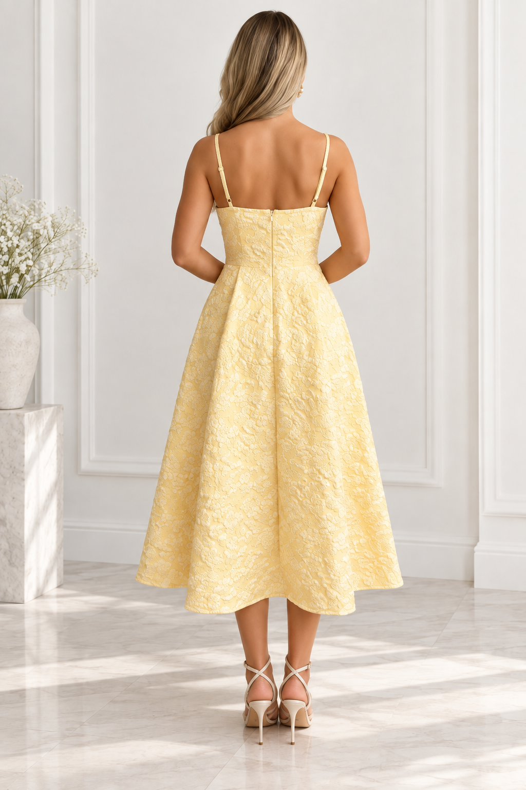 Elodie Butter Yellow Floral Midi Dress