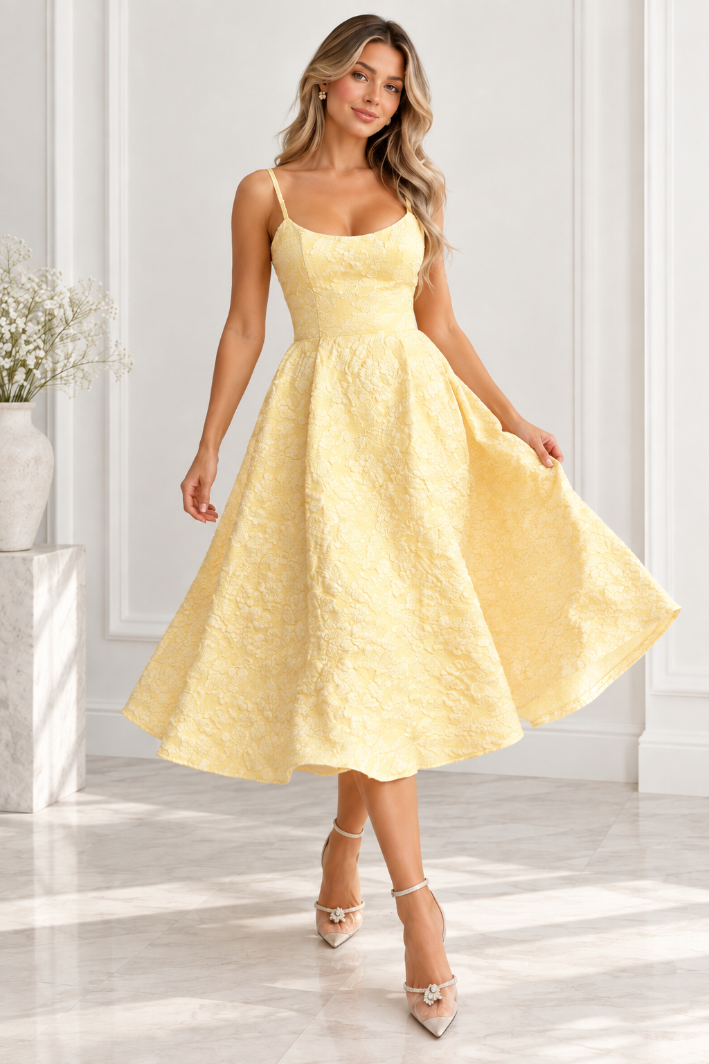 Elodie Butter Yellow Floral Midi Dress