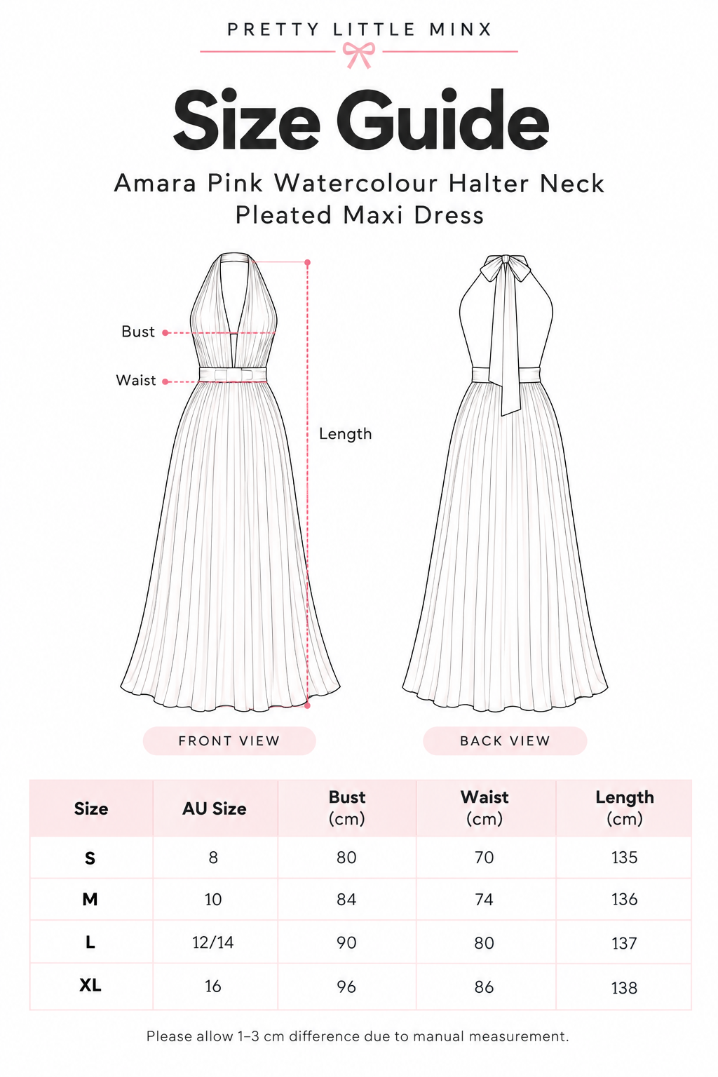 Amara Pink Watercolour Halter Neck Pleated Maxi Dress