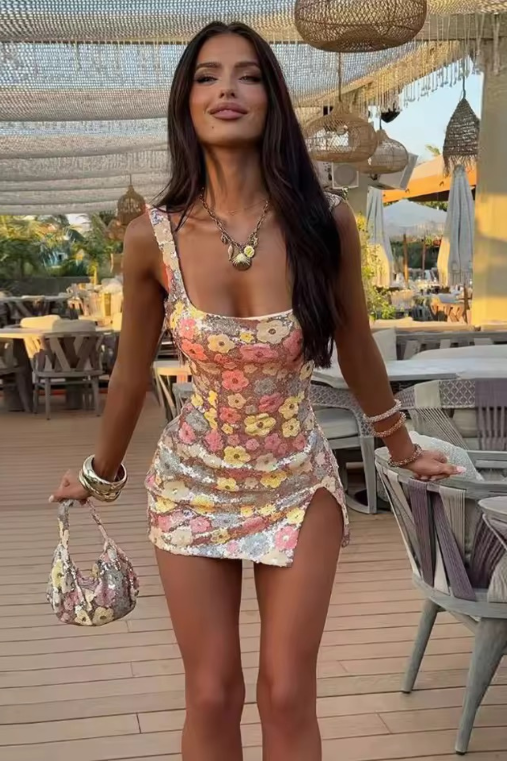 Radiance Floral Sequin Mini Dress