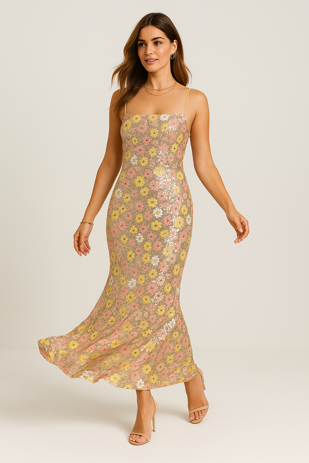 Golden Hour Floral Sequin Maxi Dress