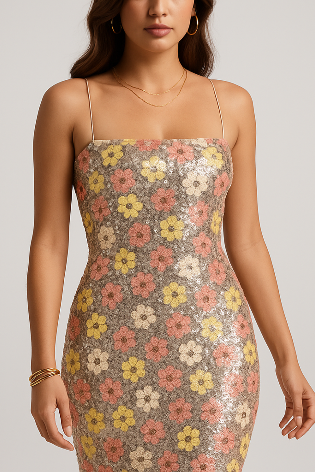 Golden Hour Floral Sequin Maxi Dress