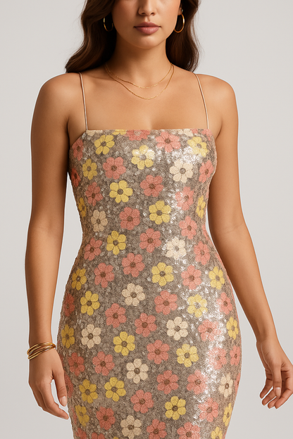 Golden Hour Floral Sequin Maxi Dress