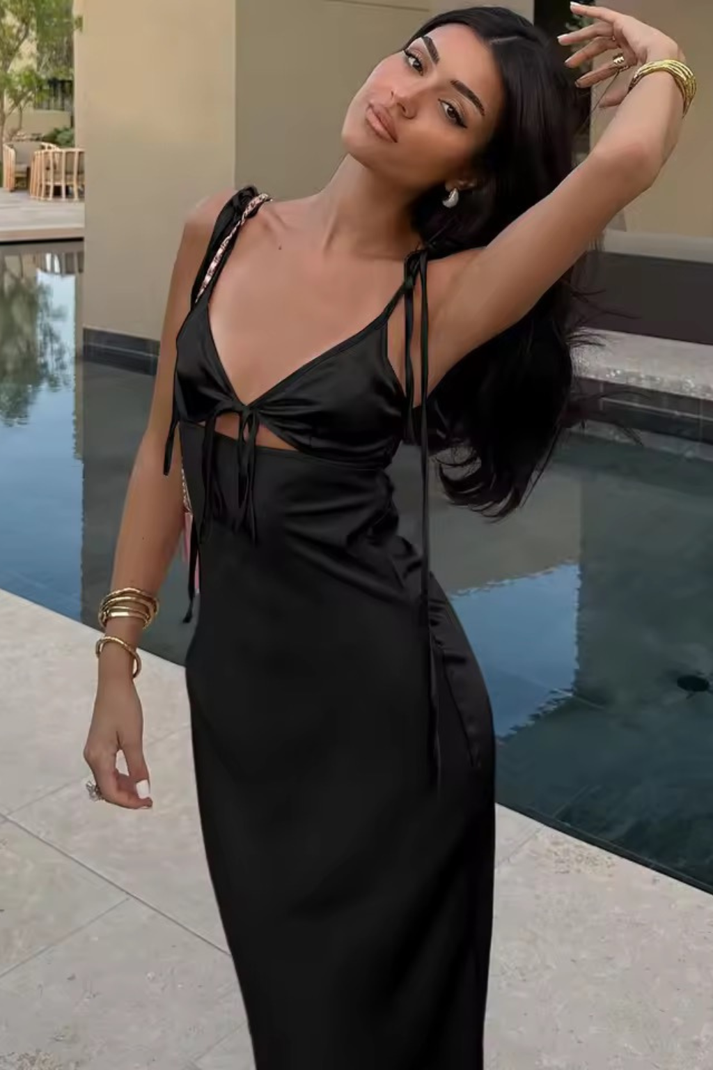 Midnight Muse Tie-Strap Maxi Dress Pink