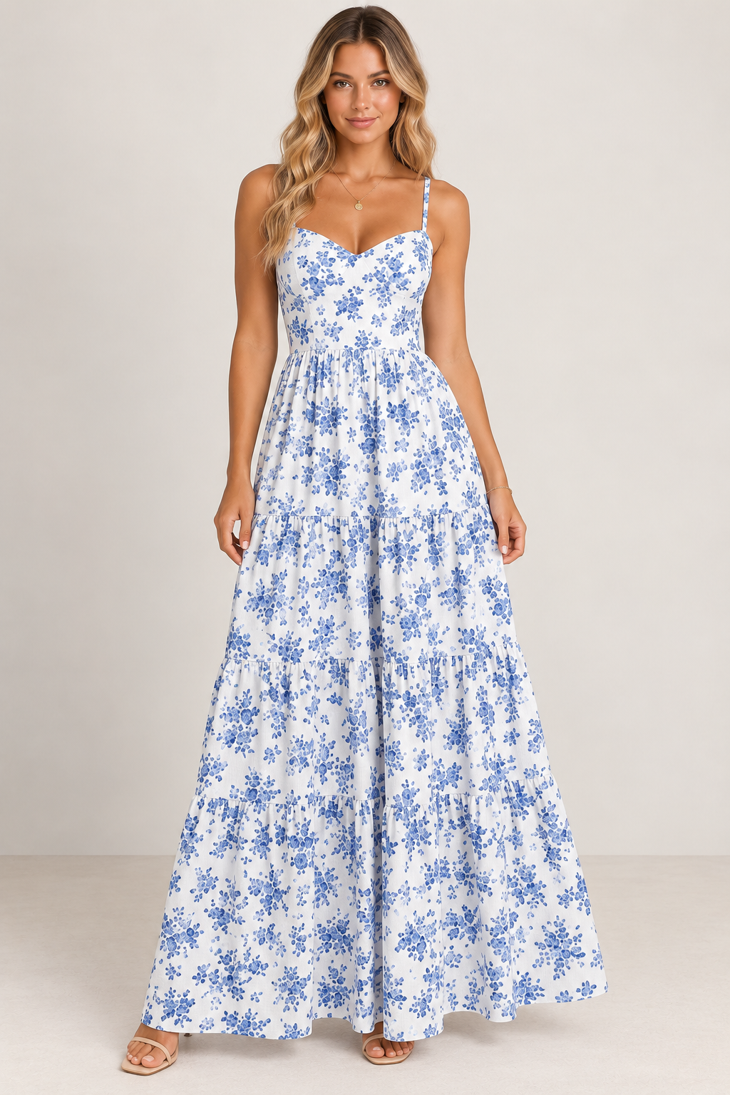 Posie Floral Backless Tie-Back Maxi Dress – Blue