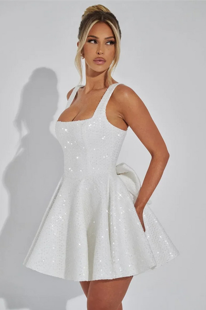 Pink Bow Sequin Mini Dress