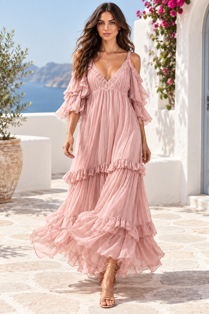 Isadora blush pink maxi dress Mediterranean lifestyle