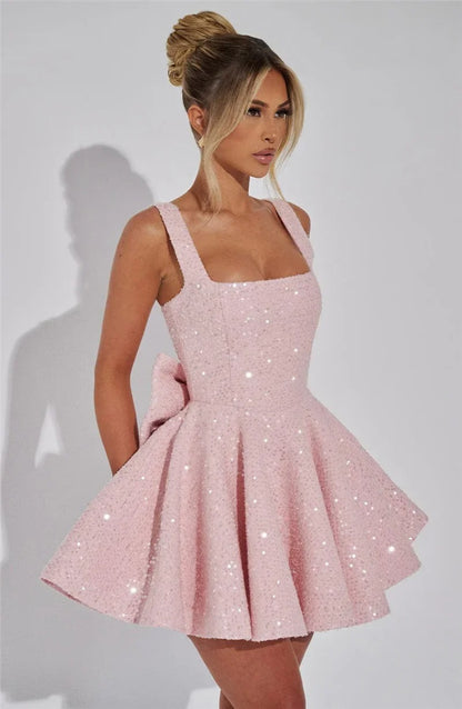 Pink Bow Sequin Mini Dress