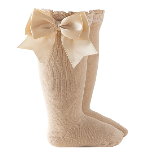 Knee High Bow Socks Tan