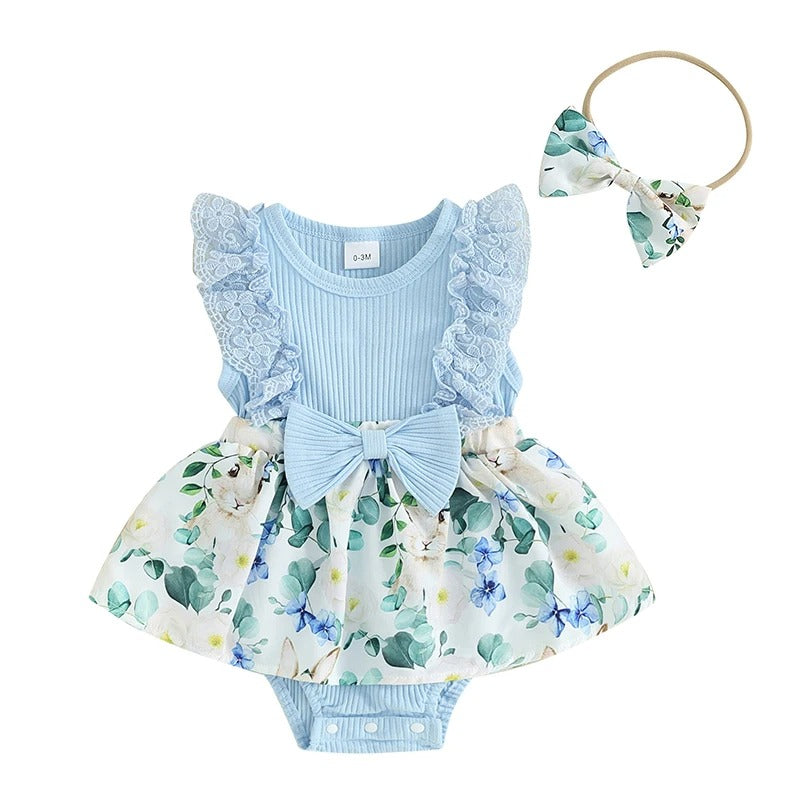 Blue Florals Bow Romper